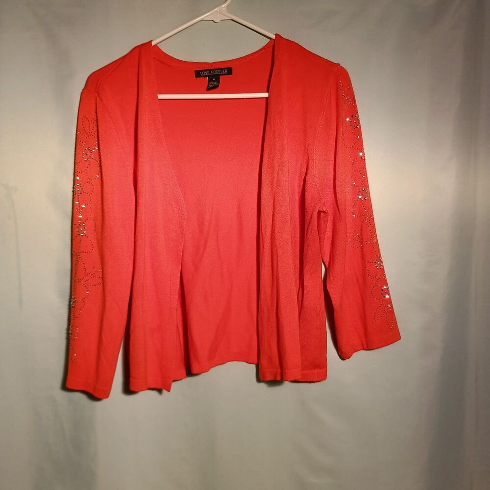 Liz Claiborne Women’s Red Open Front Cardigan Sweater with Rhinestone XL